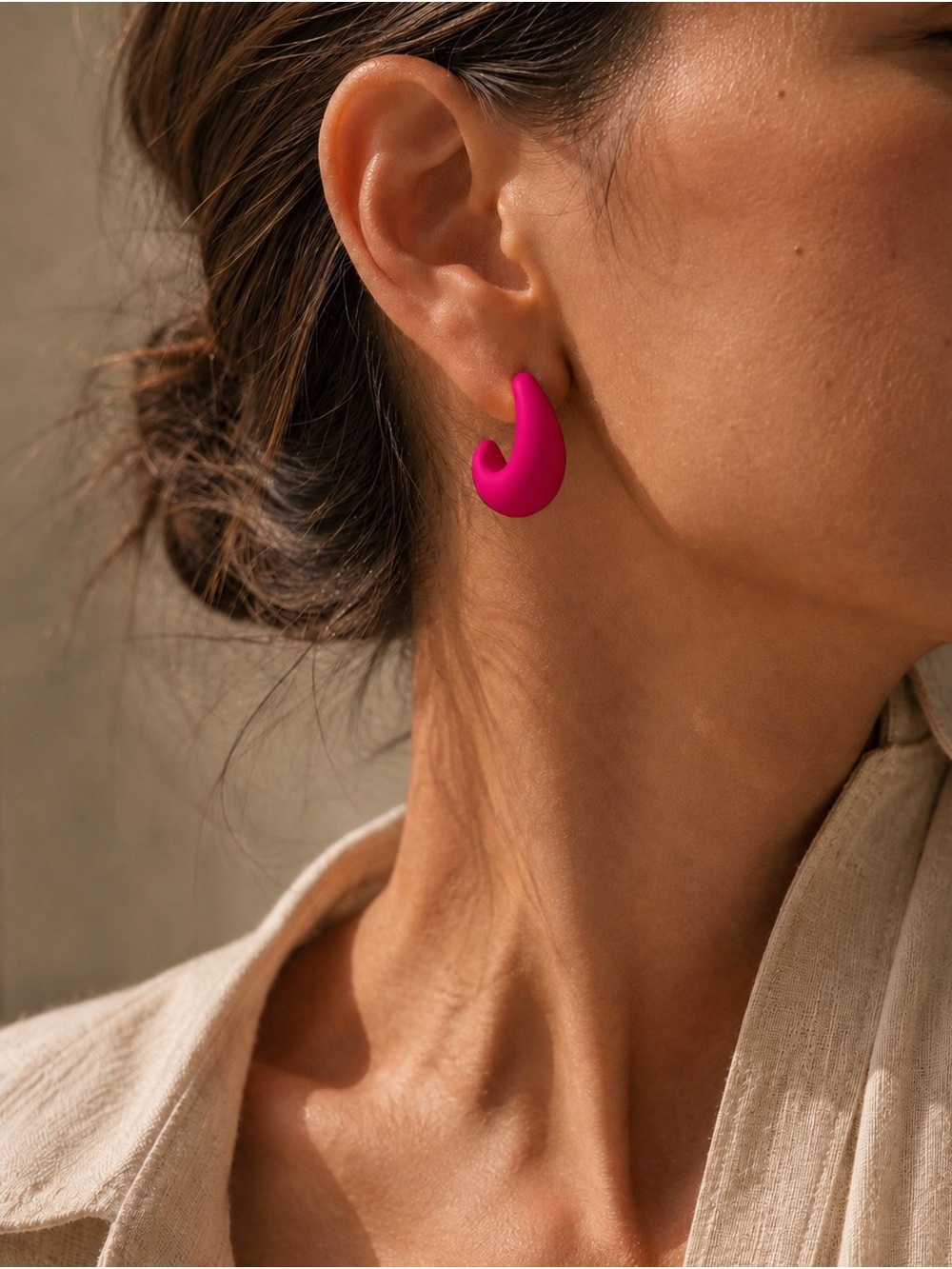 Hot Pink Sculptural Teardrop Stud Earrings